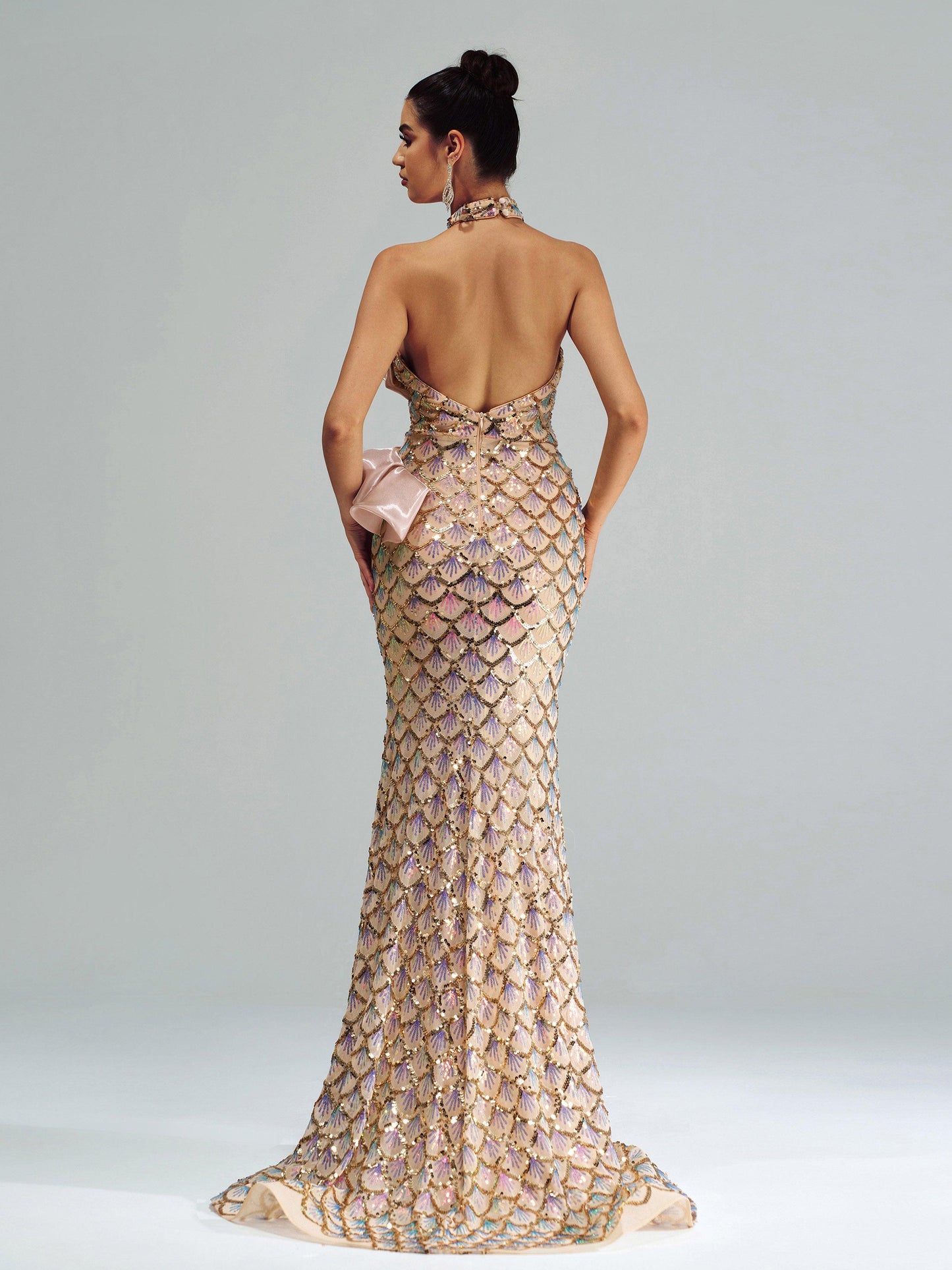 Halter Floral Mermaid Sequin Evening Dress