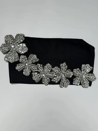 Heavy Diamond Tube Top High Waist Skirt Bandage Two Piece Set
