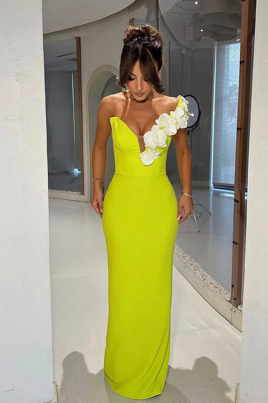 Floral Bandage One-Shoulder Maxi Dress