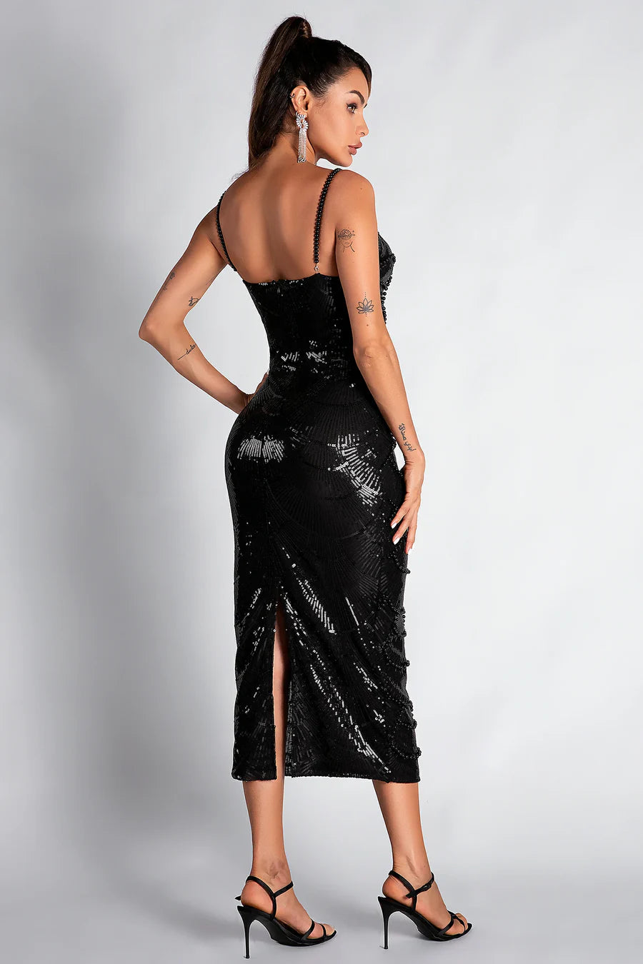 Pearl Cutout Strap Maxi Dress