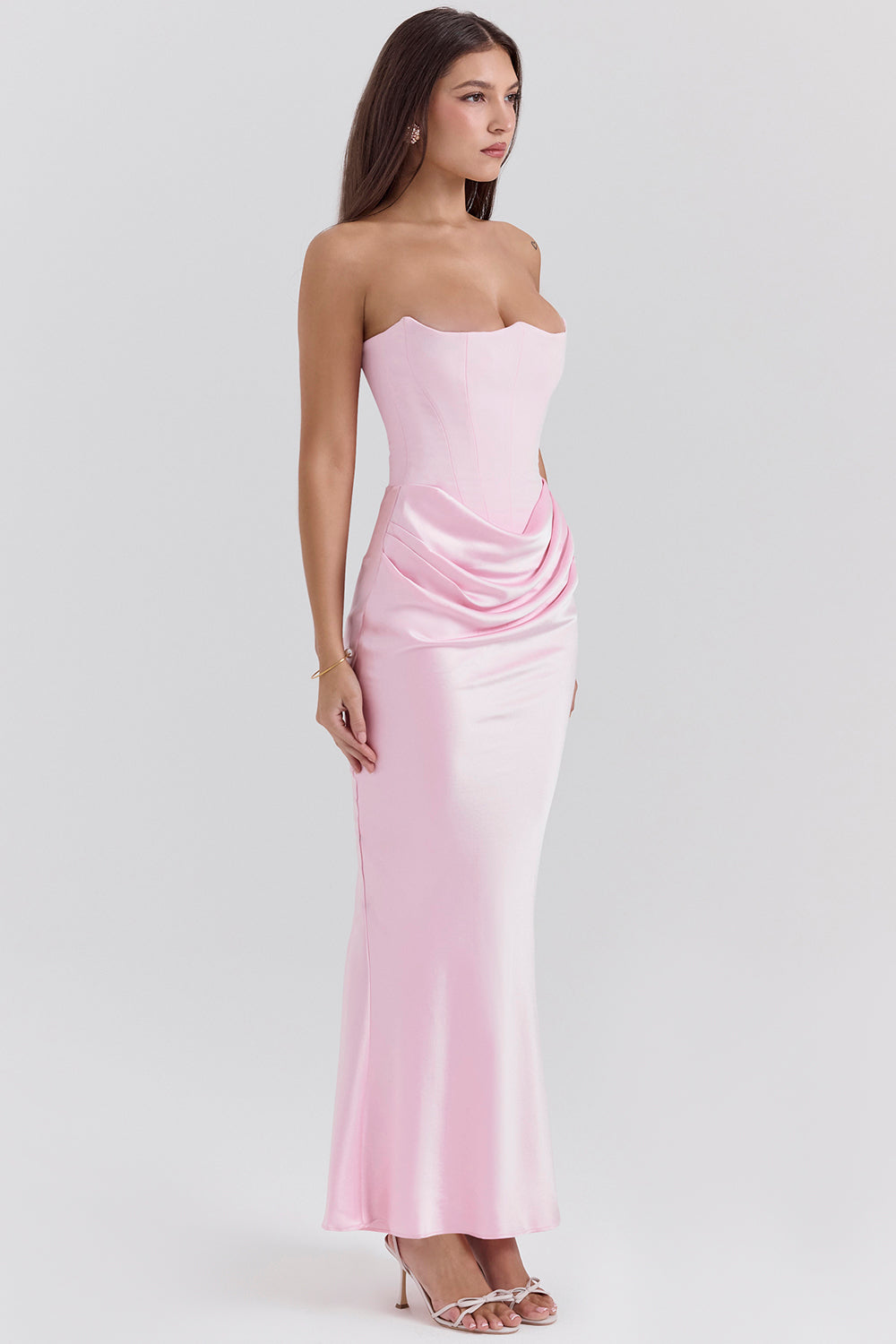 Strapless Corset Sleeveless Herringbone Maxi Dress