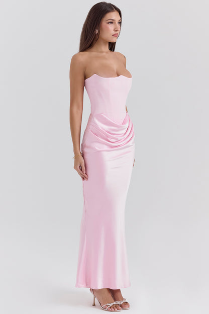 Strapless Corset Sleeveless Herringbone Maxi Dress