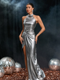 Sleeveless High Split Solid Color Hot Rhinestone Dress