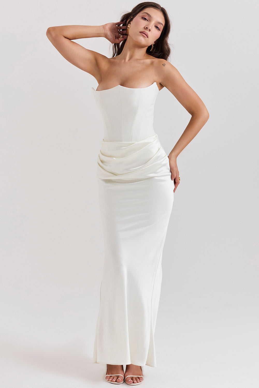 Strapless Corset Sleeveless Herringbone Maxi Dress