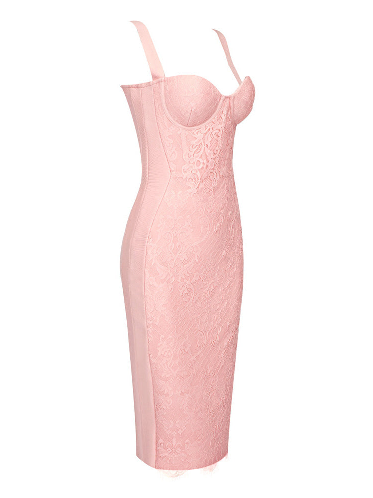 Vintage Lace Halter Sexy Midi Dress