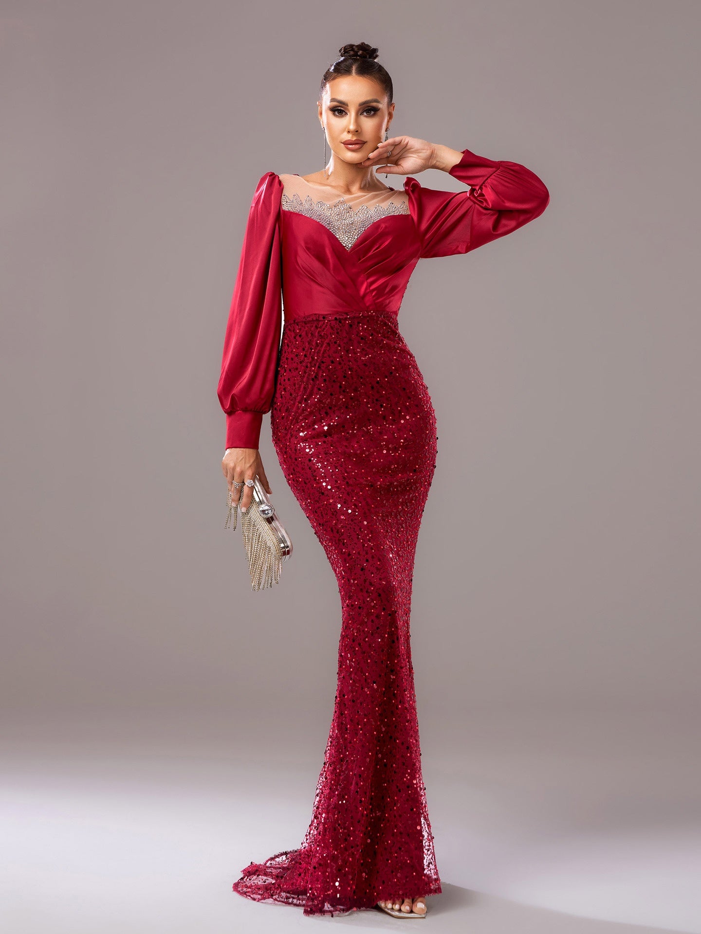 Formal Party Bodycon Beaded Sequin Bridesmaid Gown