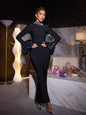Diamond-Embellished Long-Sleeve Heavy-Duty Corset Dress