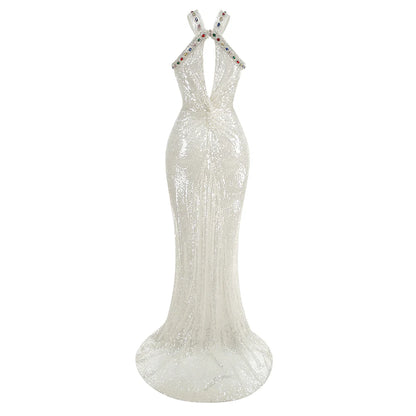 Choker-Style Hollow-Out Diamond-Embedded Evening Gown