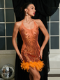 Latin Dance Backless Hollow Out Sparkling Diamond Dresses