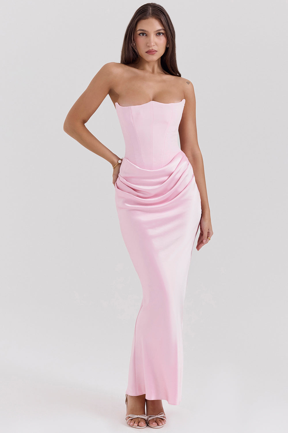 Strapless Corset Sleeveless Herringbone Maxi Dress