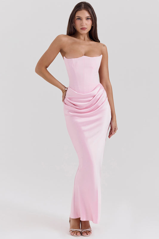 Strapless Corset Sleeveless Herringbone Maxi Dress