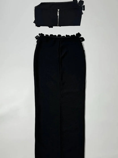 Heavy Diamond Tube Top High Waist Skirt Bandage Two Piece Set