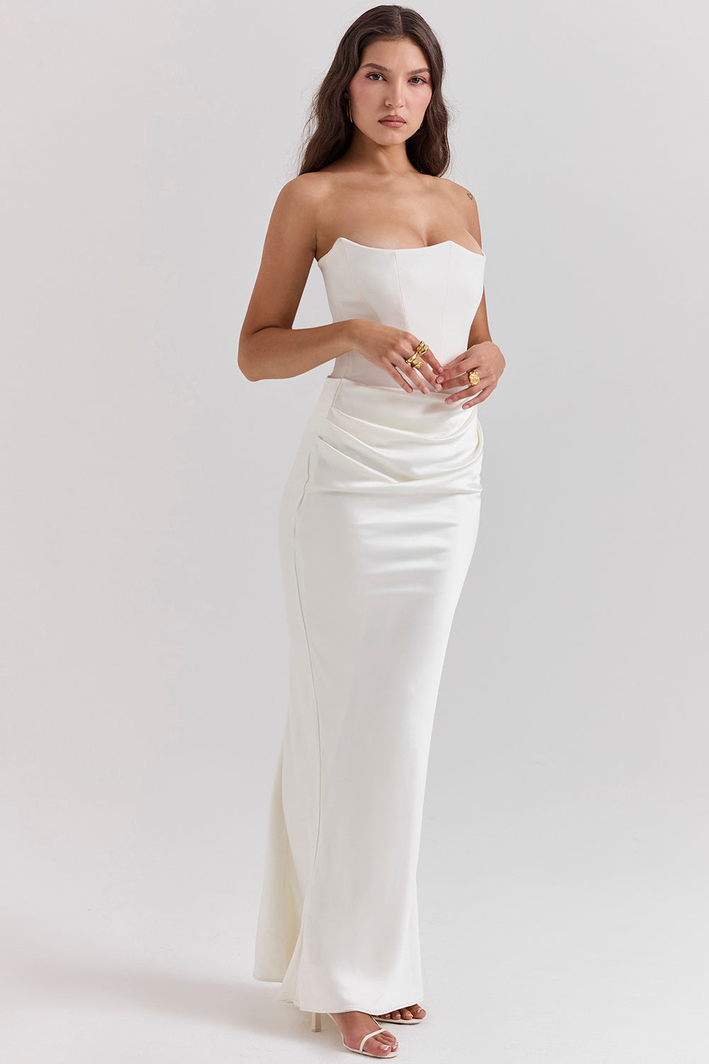 Strapless Corset Sleeveless Herringbone Maxi Dress