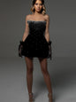 Strapless Sequin  Embellished Mini Dress（Not included Ruffled Gloves）