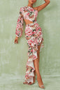 Slant Shoulder Floral Irregular Ruffle Maxi Dress