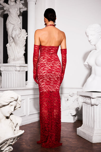 Lace Mesh Halterneck Bodycon Dress