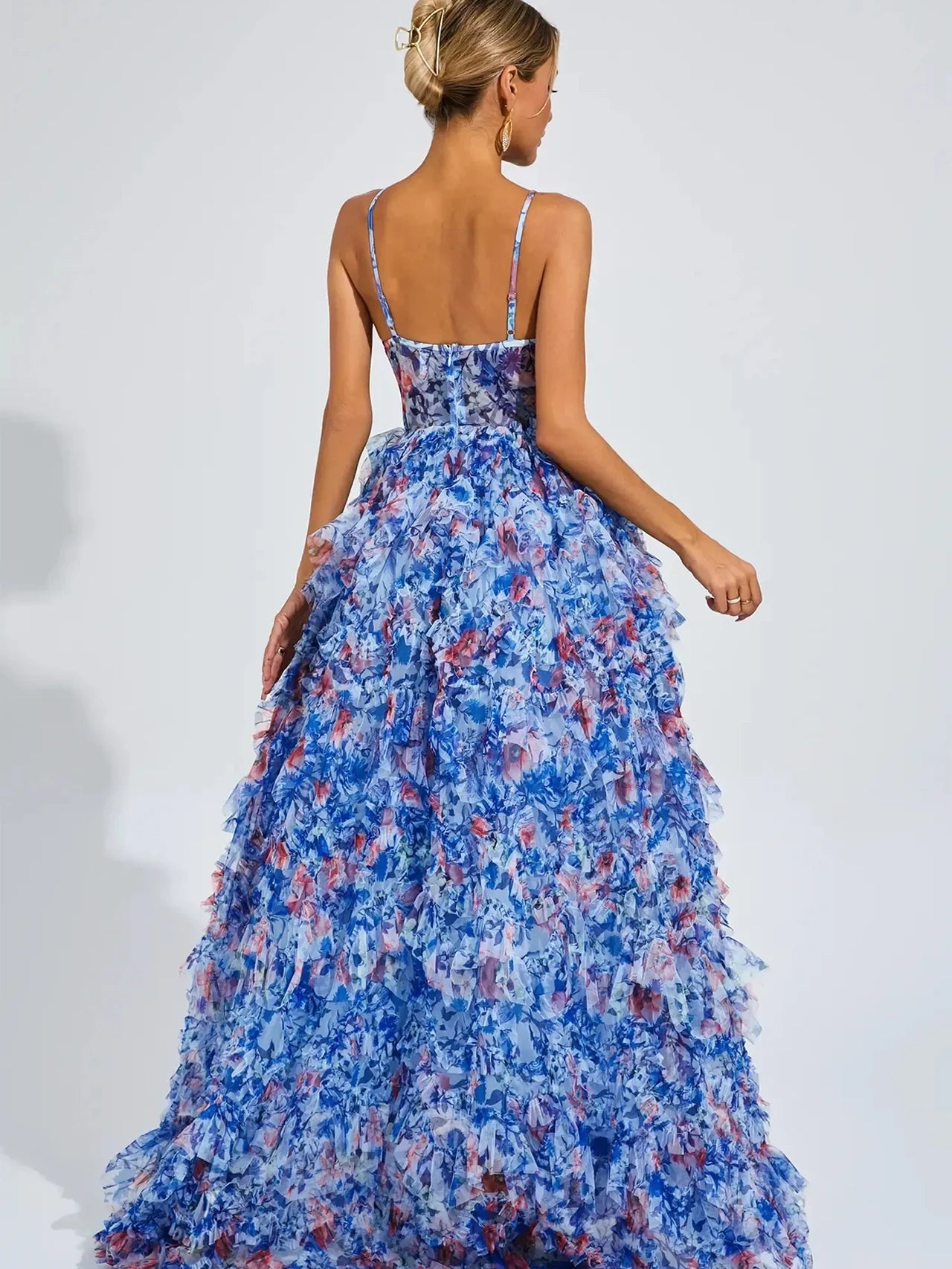 Organza Fairy Ruffle Floral Halter Dress