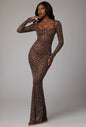 Sheer Embellished Long Sleeve Evening Gown