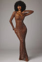 Sheer Embellished Long Sleeve Evening Gown