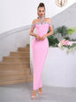 Diamond Off Shoulder Sexy Heavily Embellished One Shoulder Maxi Dress
