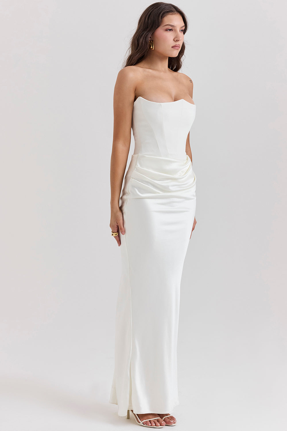 Strapless Corset Sleeveless Herringbone Maxi Dress