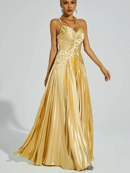 Halterneck Beadwork Strap Maxi Dress