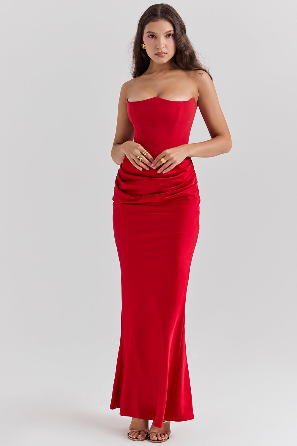 Strapless Corset Sleeveless Herringbone Maxi Dress