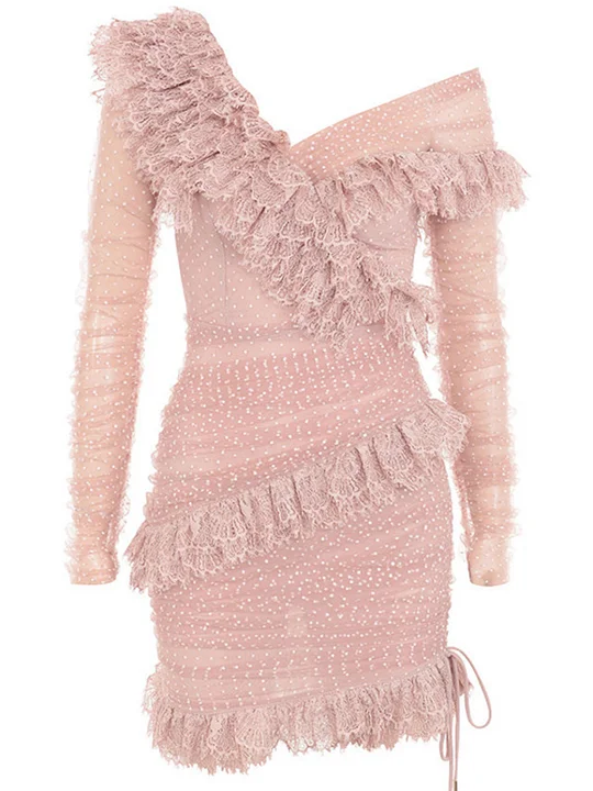 Polka Dot Net Yarn Splicing Sexy Hip Wrap Dress