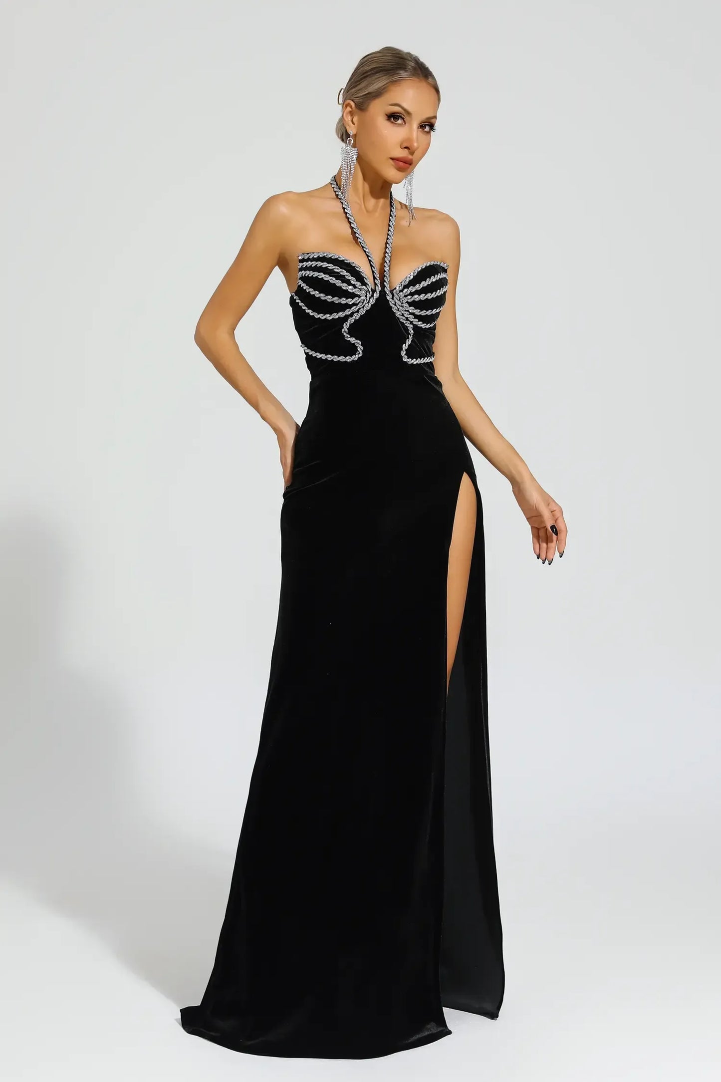 Black Diamond Halter Evening Gown