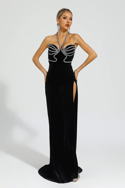 Black Diamond Halter Evening Gown