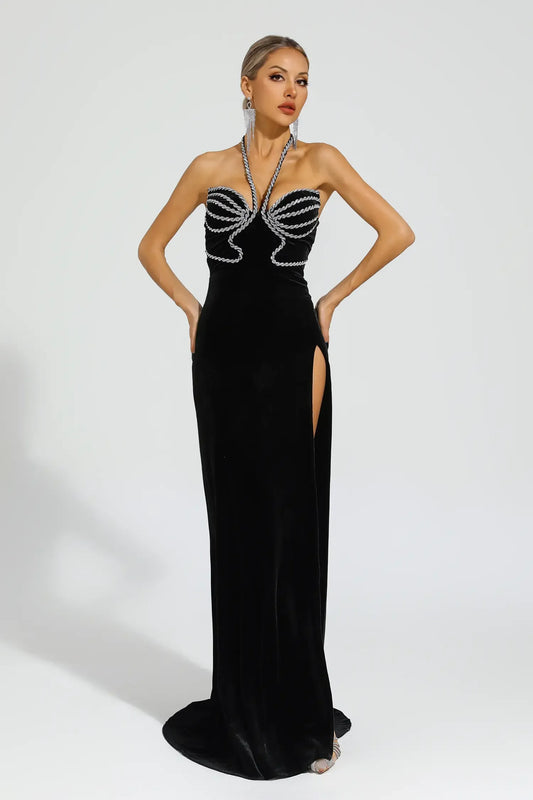 Black Diamond Halter Evening Gown