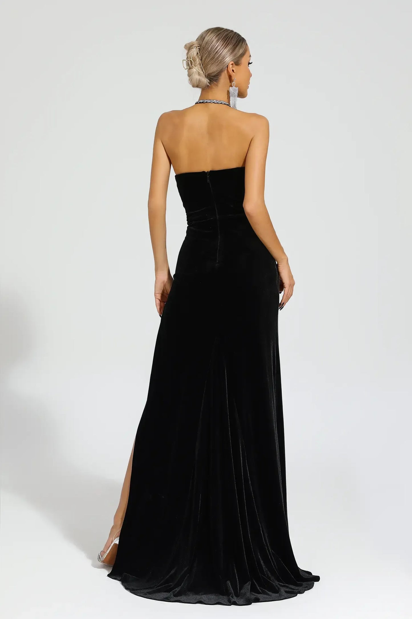 Black Diamond Halter Evening Gown