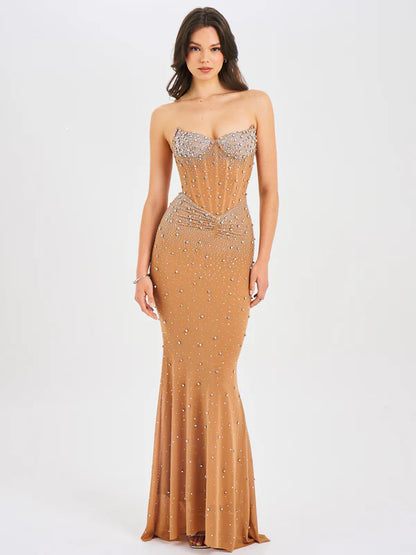 Crystal Sleeveless Corset Mermaid Maxi Dress