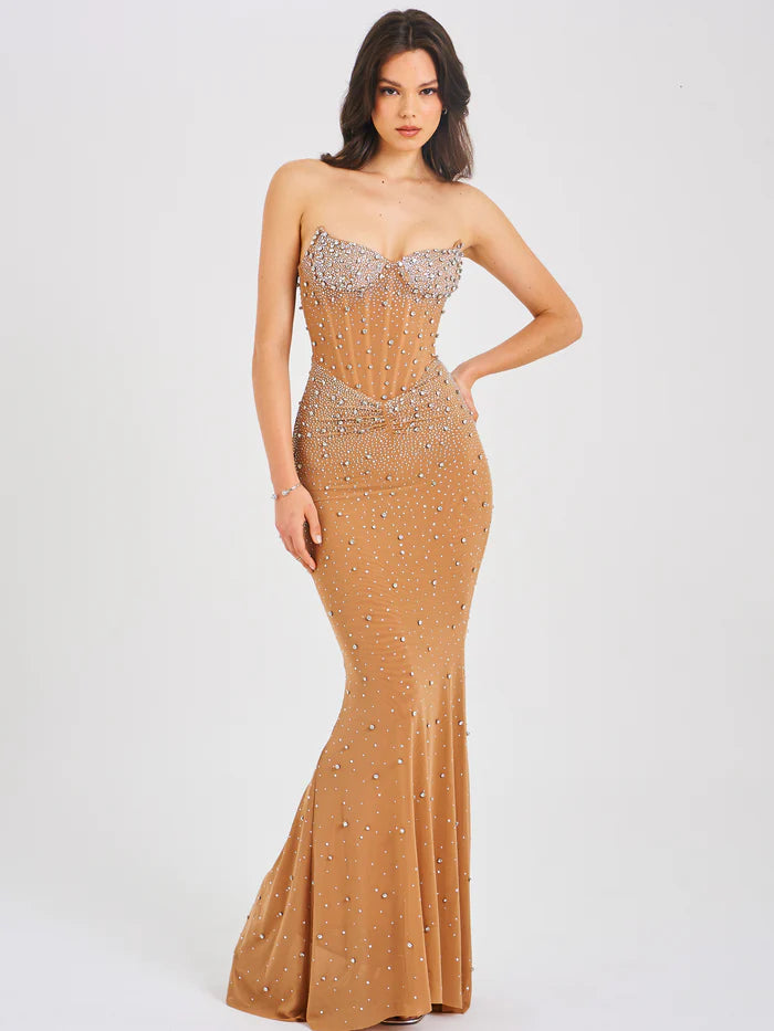 Crystal Sleeveless Corset Mermaid Maxi Dress