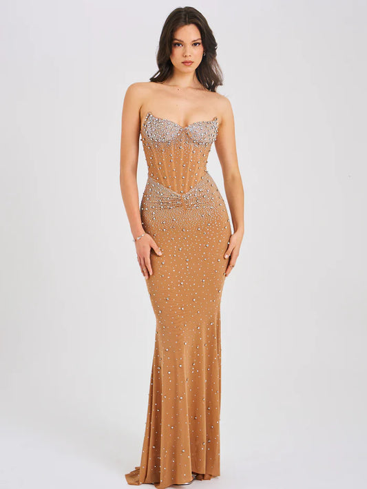 Crystal Sleeveless Corset Mermaid Maxi Dress