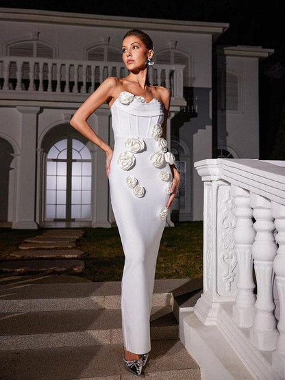 Cubic Floral Sheath Bandage Dress