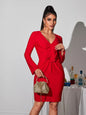 V-Neck Red Large Floral Bandage Dress