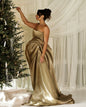 YS-Unique Pleated Skirt and High Slit Elegant Dress
