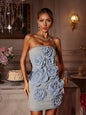 Strapless Flower Denim Mini Dress