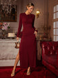 Long Sleeve Flower Split Midi Dress