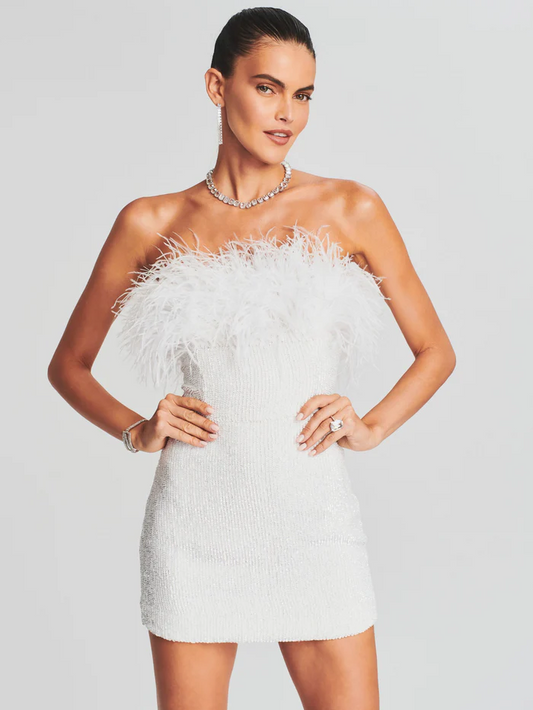 Backless Ostrich Feather Fringe Sheath Dress