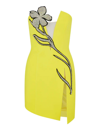 Heavy Diamante Deep V Sheath Bandage Dress