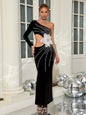 One Shoulder Long Sleeve 3D Flower Maxi Dress