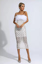 Silver Sequin Strapless Feather Sexy Bandage Dress