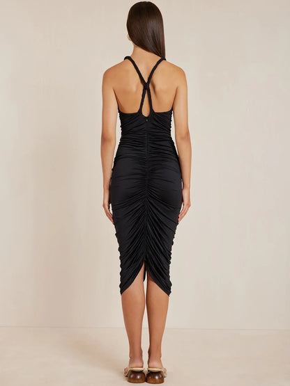 Halter Neck Sequined Slim Fit Hip Midi Dress