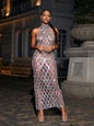 Neckless Sleeveless Crossover Diamond Embellished Dress