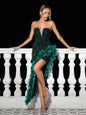 Strapless Sequin Feather Trimmed Maxi Dress