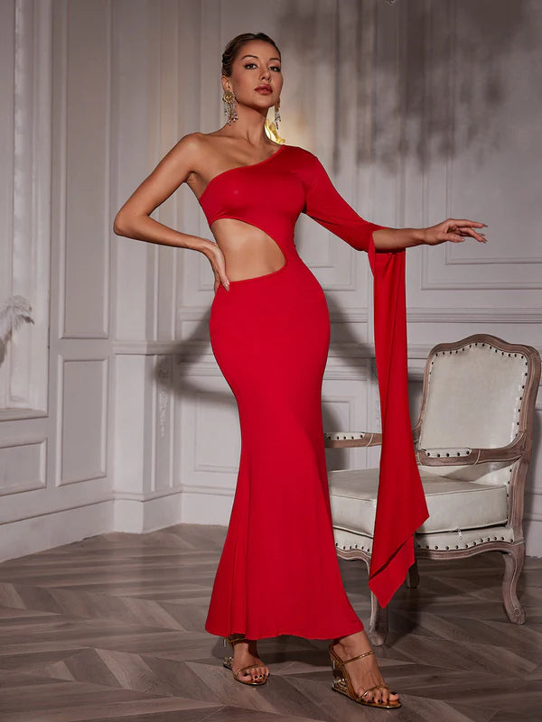 Strapless Sleeveless Flared Sleeve Cutout Maxi Dress