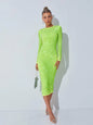Slim Fit Wrap Hip Perforated Drill Embellished Midi Dress