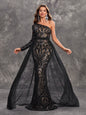 Sequin One-Shoulder Floral Mesh Mermaid Evening Gown Maxi Dress